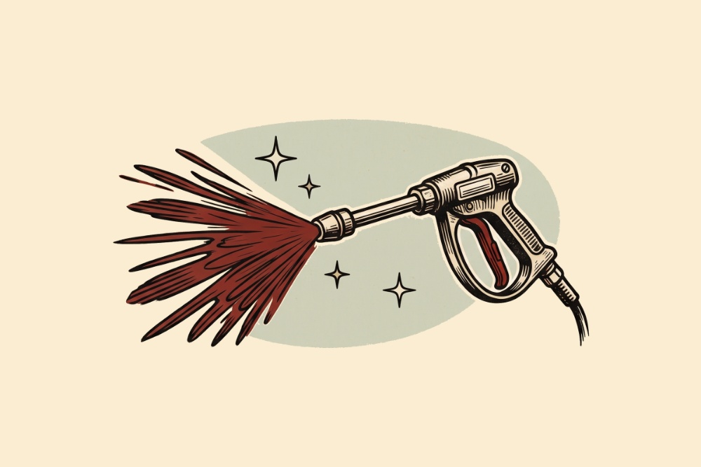 Pressure washer cleaning a concrete driveway